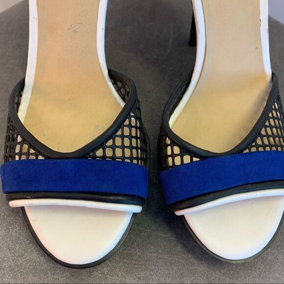 Nwob GX by Gwen Stefan blue black white Namiko Suede High Heels size 9 - Picture 5 of 11
